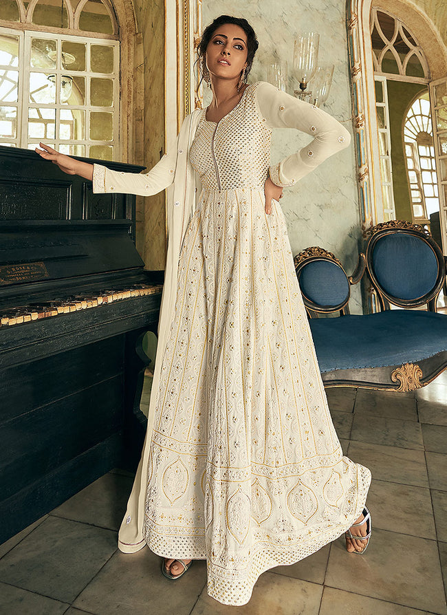 g n sales white anarkali with dupatta chikan gown